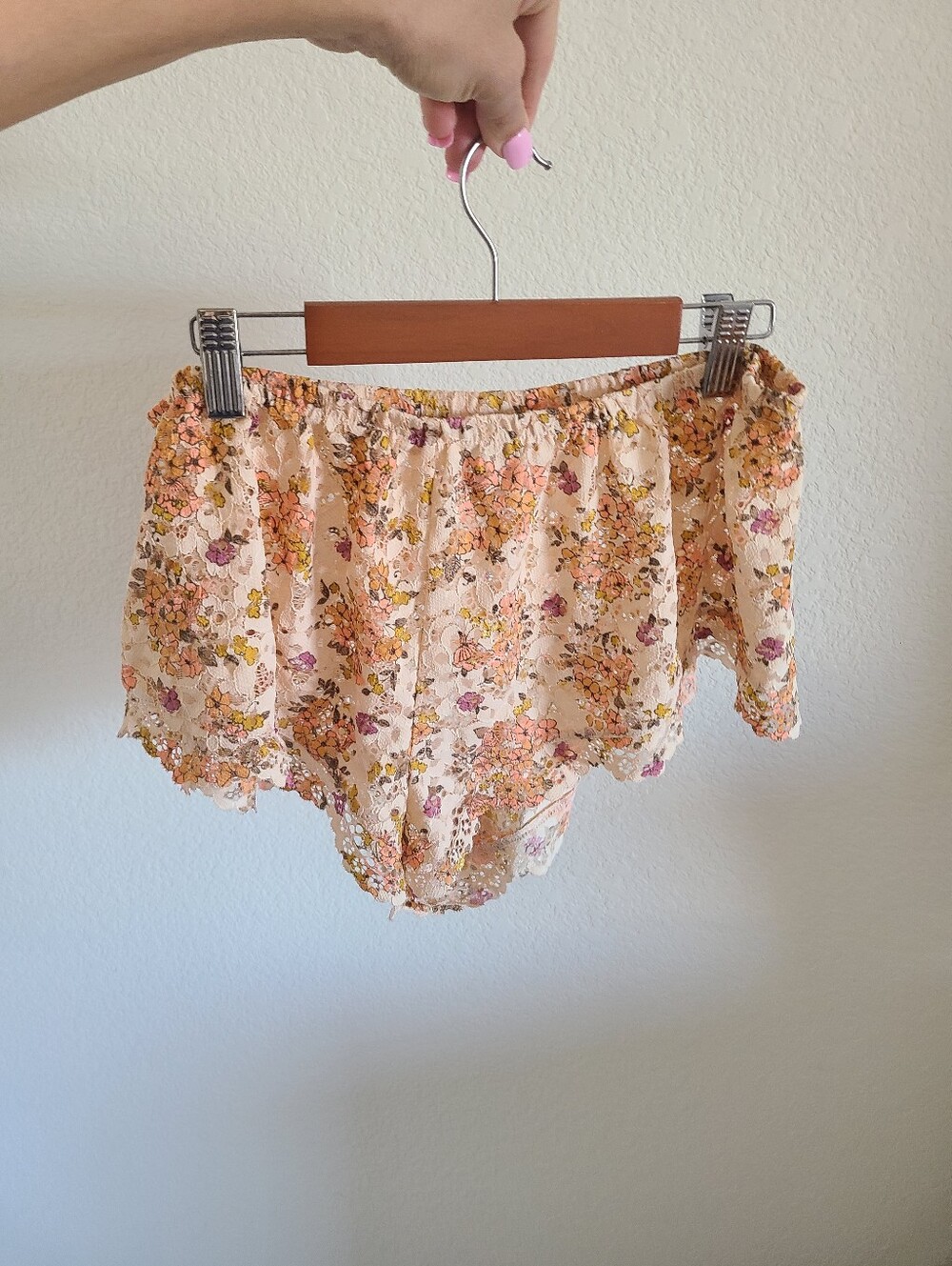 Victoria's Secret Peach Floral Lace-Trim Shorts